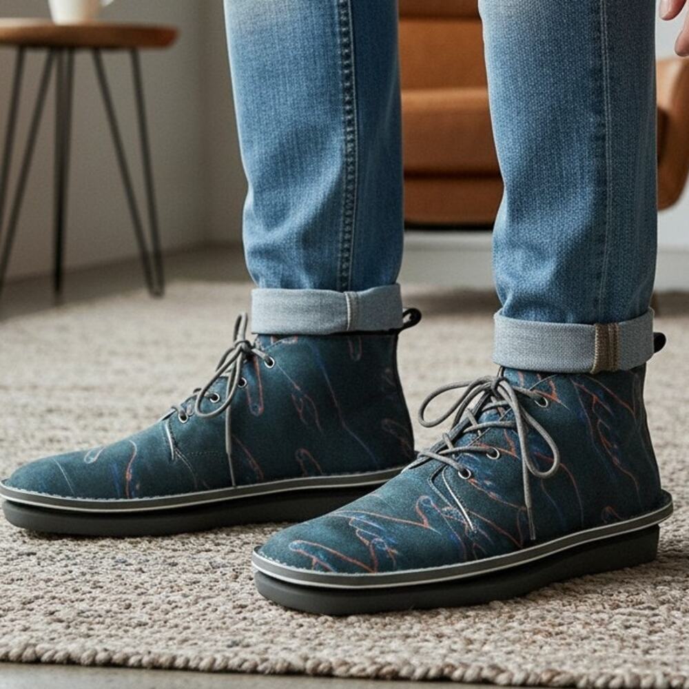 Standfor Artistic Blue Gray Lace-Up Vegan Leather Casual Shoes Men's Size 8